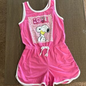 Girls Pink Snoopy Love Romper - Casual Shorts Jumpsuit